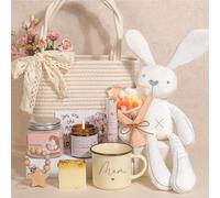 Elysirise New Mom Gift Basket | New Mom Care Package with Tote Bag, Mug | Spa & Relaxation Set with Rose Bath Salt, Scrub, Handmade Soap & Card - Thoughtful Postpartum Gift for Mommy