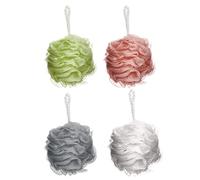 Elysium Spa Pack of 4 Mesh Exfoliating Bath & Shower Body Puff Sponges | Loofah Sponge For Showers, Baths To Exfoliate Scrub Wash Skin - Pink Green Off-white Ash Brown Bathing Scrubber Poufs