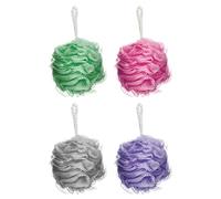 Elysium Spa Pack of 4 Mesh Exfoliating Bath & Shower Body Puff Sponges | Loofah Sponge For Showers, Baths To Exfoliate Scrub Wash Skin - Aqua Grey Purple Pink Bathing Scrubber Poufs
