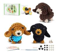 ElysiumEq Crochet Kits for Beginners Adults, Beginners Crochet Kit, Crochet Gifts, Crochet Starter Kit, amigurumi Crochet Kit, 3 PCS Sausage Dog Crochet Set with Step-by-Step Video Tutorials