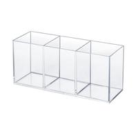 elysolpluv Transparent Acrylic Pen Holder with 3 Compartments, Ideal for Office, Bedroom, and Bathroom Storage