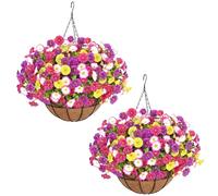 Elyum 2 Pack Artificial Hanging Flowers for Outdoors, Fake Flowers Artificial Petunias Hanging Baskets for Outdoors, UV Resistant Fake Hanging Plants Flowers for Outside Garden Patio Porch Decor