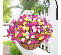 Elyum Artificial Hanging Flowers for Outdoors, Fake Flowers Artificial Petunias Hanging Baskets for Outdoors, UV Resistant Fake Hanging Plants Flowers for Outside Garden Patio Porch Decor