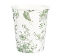Elyxio 100Pcs Floral Paper Cups White Sage Green Flowers Party Cups 9oz Disposable Toile Chinoiserie Drinking Cups for Hot Cold Beverage Birthday Baby Shower Party Supplies (100, Sage Green)