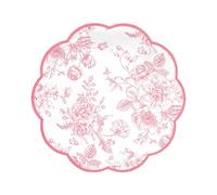 Elyxio Pink Floral Party Plates Vintage Floral Leaf Disposable Paper Plates Wildflower Pink Toile 7" Scalloped Rim Dessert Plates for Valentines Birthday Bridal Tea Party Supplies (48)