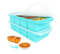 Elyyapt 2 Pack Silicone Freezer Tray with Lid Soup Freezer Container Molds Meal Prep Soup Storage Containers Large Ice Cube Tray Makes 8 1-Cup Soups Portion Freeze Trays 4-Compartment for Soup Sauce