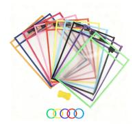 Elyyapt 24 PCS Dry Erase Pockets Set 35.5×25.7cm Reusable Plastic Sleeves Transparent Sheets Erasable Pockets Reusable Write and Wipe Clean Pocket with Bone Shape Eraser Ring for School Home