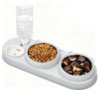 Elyyapt 3 in 1 Cat Bowl Raised Cat Food and Water Bowl Set, 15°Tilted Stainless Steel Pet Bowls Double Cats Bowls with Water Dispenser, Food and Water Dishes for Cats and Small Dogs