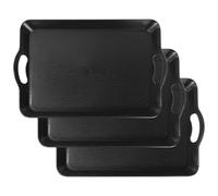 Elyyapt 3 Pack Black Serving Trays with Handles, Large Plastic Serving Trays Rectangular Servings Platters Non Skid Fast Food Breakfast Trays for Restaurant Party Coffee Table Kitchen, 42x28.5x3cm