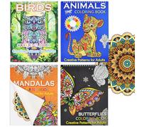 Elyyapt 4 Pack Mandalas Colouring Books Spiral Bound Relaxing Colouring Books Colour Therapy Anti-Stress Adult Colourings Book for Women Men, Birds Animals Butterflies Pattern Designs for Relaxation