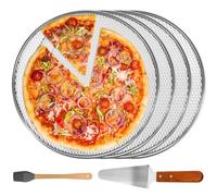 Elyyapt 4 PCS 12 Inch Aluminum Pizza Screen Pizza Tray for Oven Non Stick Pan, Pizzas Mesh Screen Round Pizzas Mesh Baking Sheet Trays Net with Spatula, Silicone Brush for Baking Kitchen, Seamless Rim
