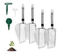 Elyyapt 4 PCS Gardening Soil Sifter 2/2.8/3.8/5mm Garden Sieve Sifter Screen Potting Scoop Reptile Sand Compost Shovel with Handle, Sow Dibbler with Scale, Seed Dispenser, 10 Label for Sand Rocks Dirt