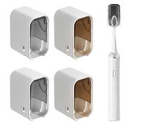 Elyyapt 4 PCS Toothbrush Holders Wall Mounted with Cover, Self Adhesive Tooth Brush Holder Dustproof Electric Toothbrushs Holder Toothbrush Heads Organizer Stand for Bathroom, No Drilling