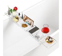 Elyyapt Bath Trays for Across The Baths, Bathtub Tray Caddy, Extendable Deep Calm Bath Caddy with iPad and Phone Holder, Baths Tub Rack Storage Organizer Shelf Adjustable Bathtub Table Board, Clear