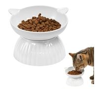 Elyyapt Raised Tilted Cat Bowl Ceramic Cat Feeder White Elevated Cats Bowls Whisker-Friendly Anti-Vomit Cats Plate Dishes Kitten Food Bowl with Stand for Pet Food and Water