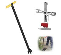 Elyyapt Water Meter Key T Handle Curb Valve Key Wrench Tool 18.5''-37'' Adjustable Length Stopcock Keys Water Shut Off Wrench with 4 Way Utility Tool for Water Shutoff Faucets Valve Pipe (Yellow)