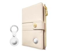 elzama Airtag Passport Holder Women, RFID Blocking Passport Wallet with Air Tag Holder, Zipper Pocket Credit Card Slots & Air tags Keychain (Airtag Not Included), 02. Ivory (with Airtag Holder), slim,