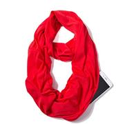 elzama Infinity Loop Solid Color Scarf With Hidden Zipper Pocket For Women - Lightweight Travel Neck Wrap, 09-red, Free