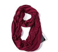 elzama Infinity Loop Solid Color Scarf With Hidden Zipper Pocket For Women - Lightweight Travel Neck Wrap, 03-burgundy, Free