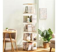 ELZEM 5-Tier Minimalist 360° Rotating Bookshelf, Clear Acrylic & Bamboo, 13.4x13.4x60.3in (5 Layers), Living Room & Office