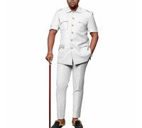 ElzEy African Suits for Men 2 Piece Set Short Sleeve Dashiki Shirts and Pants Tracksuit Outfits for Wedding Evening (Color : Style 2, Size : XXL)