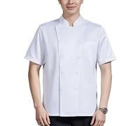 ElzEy Chef Uniform Short Sleeve Chef Coat Jacket for Unisex Women Men Restaurant Kitchen Work Cooking Shirt (Color : White, Size : 6XL)