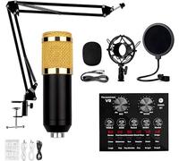 ELzEy Condenser Microphone Kit, Live Sound Card, Mini Mixer Board With Multiple Sounds For Podcasting, Recording