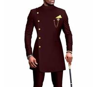 ElzEy Dashiki African Suits for Men Long Sleeve Outfits Shirts and Pants 2 Piece Set Traditional Attire Tracksuit (Color : Brown, Size : XL)