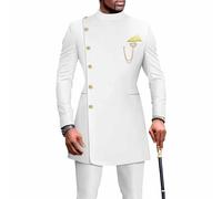 ElzEy Dashiki African Suits for Men Long Sleeve Outfits Shirts and Pants 2 Piece Set Traditional Attire Tracksuit (Color : White, Size : L)