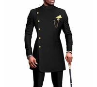 ElzEy Dashiki African Suits for Men Long Sleeve Outfits Shirts and Pants 2 Piece Set Traditional Attire Tracksuit (Color : Black, Size : L)