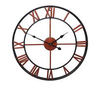 ELzEy Wall clock round roman clock, retro wrought iron clock, wall decoration clock(Red,40cm)