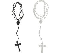 Elzhan 2Pcs White Black Plastic Rosary Beads Luminous Necklaces Catholicism Prayer Religious Jewelry Cross Necklace for Women Men