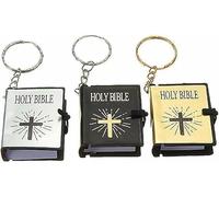 Elzhan 3 Pcs Bible Keychain,Miniature Real Bible Key Chains Keyrings Handbag Pendant Xmas Gift Religious Favors Black Silver Gold Bible Covers