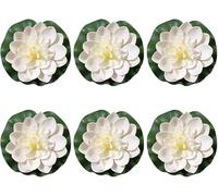 Elzhan 6 Pcs White Artificial Lotus Flowers Large Floating Lotus Flowers Faux Water Lily Fish Pond Artificial Plants Artificial Lily Pads Home Decor Accessories