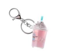 Elzhan Pink boba tea keychain Milk Tea Cup Key Ring,Cartoon Cat Car Keychain Mini Milk Tea Cup Liquid Crystal Sequin Key Ring Bag Pendant Accessories