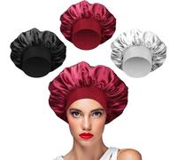 elzle Pack of 3 Silk Caps, Silk Sleep Cap for Curly Hair, Soft and Comfortable (Red, Black, Champagne)