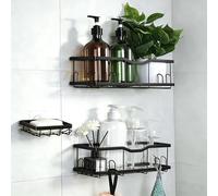 elzle 3 Pieces Shower Shelf Without Drilling Bathroom Organizer with Soap Holder for Shower, Carbon Steel Shower Holder, Self-Adhesive Bathroom Shelf without Drilling