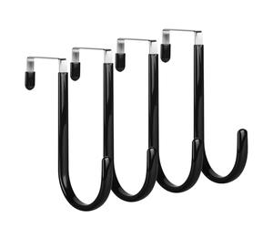 elzle 4 Over Door Hooks, Door Hanger, No Assembly and Drilling Required, Hooks with Rubber to Prevent Scratches, Door Hook for Living Room, Bathroom, Bedroom, Kitchen(Black)
