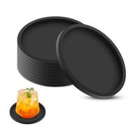 elzle 8 Black Coasters, Silicone Coasters for Drinks, Round Mugs Coasters | Non-Slip Cup Mats for Coffee, Beer, Wine Glass, Bottle, Home & Bar
