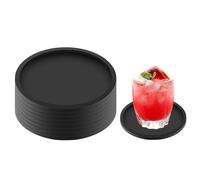 elzle 8 Pieces Round Silicone Coasters, Non-slip Insulated Non-Slip Coasters for Coffee, Beer, Wine Glasses and Bottles, Perfect for Home and Bar Use (Black)