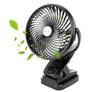 ELZO Clip USB Desk Fan 20000mAh Rechargeable Battery Operated, LED Light 360° Rotation Stepless Speed Mini Fan Super Quiet Portable for Office Stroller Car Camping Travel, Black