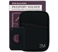 EM Premium Products RFID Protection Travel Wallet & Passport Holder - Zippered Organizer Case with AirTag card holder - Holds Cards, Cash, ID, Tickets