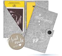 Emadele Mother Child Passport Cover Heart & Foot 'Love in Belly' Light Grey Felt Handmade Maternity Log Case Organiser Compartments for Ultrasound Images Vaccination Certificate Cover Format for