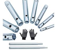 EMAGEREN 10 Pcs Metric Box Spanner Duel-Ended Wrench Socket Back Nut Tap Spark Plug Spanner Shower Valve Socket Wrench Set with Tommy Bar and Non-Slip Gloves for Water Tap Installation and Maintenance
