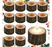 EMAGEREN 12 Pcs Wooden Tea Light Candle Holders Votive Tealight Holder Personalized Candle Stands Wooden Candle holder Set for Wedding Centerpieces for Table Wedding Party Home Decor (6cmWx4cmH)