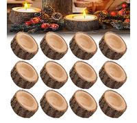 EMAGEREN 12 Pcs Wooden Tea Light Candle Holders Votive Tealight Holder Personalized Candle Stands Wooden Candle holder Set for Wedding Centerpieces for Table Wedding Party Home Decor (2.4Wx1.0H)