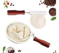 EMAGEREN 2 Pcs Coffee Filter Cloth Tea Filter Handmade Cafe Flannel Cloth Filter Bag Tea Strainer Coffee Sock Bag Reusable Flannel Coffee Dripper with Wooden Handle for Home Office Handmade Cafe Use