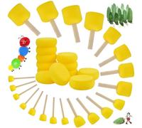 EMAGEREN 20 Pcs Round Sponges Brush Set 5 Sizes Foam Brush with 12Pcs Pottery Sponges Round Painting Sponge Wood Handle Sponge Stippler Paint Tools Watercolor Sponges for Arts and Crafts DIY Painting