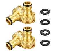 EMAGEREN 4 Pack Brass Hose Tap Connector 3/4 inch & 1/2 inch Garden Water Hose Tap Adaptor 2-in-1 Female Threaded Faucet Adapter Quick Connect Outside Hose Fittings for Hose Pipe, Washing Machine