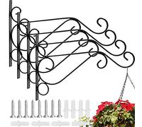 EMAGEREN 4 Pack Wall Hanging Brackets Hooks Metal Wall Hooks Heavy Duty Plant Hook Retro Outdoor Indoor Garden Hook with Screws for Garden Basket Lantern Lawn Light Flower Pots, 25x20CM (Black)